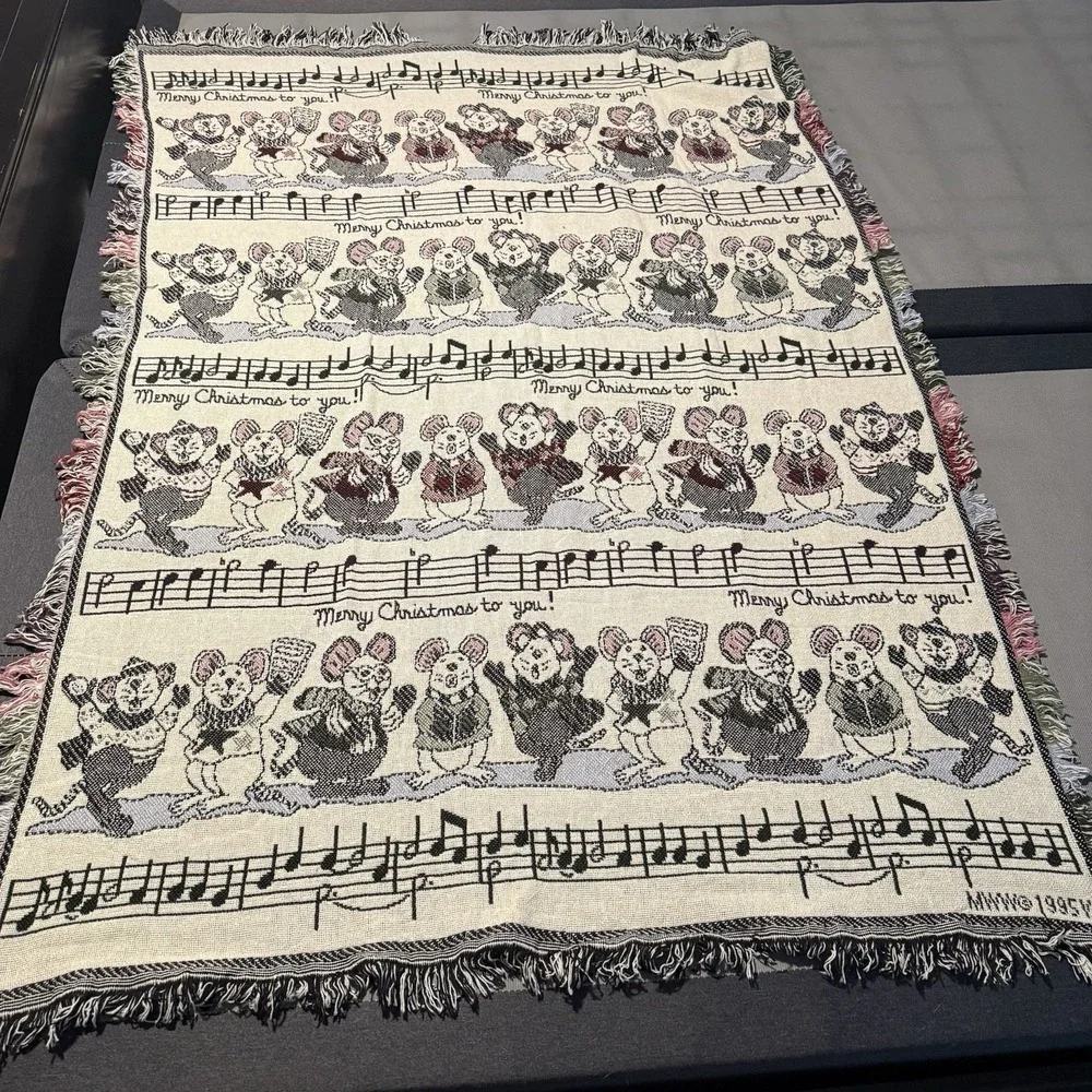 Merry Christmas To You Singing Mice‎ Tapestry Throw Blanket 64 x 46 MWW Fringed